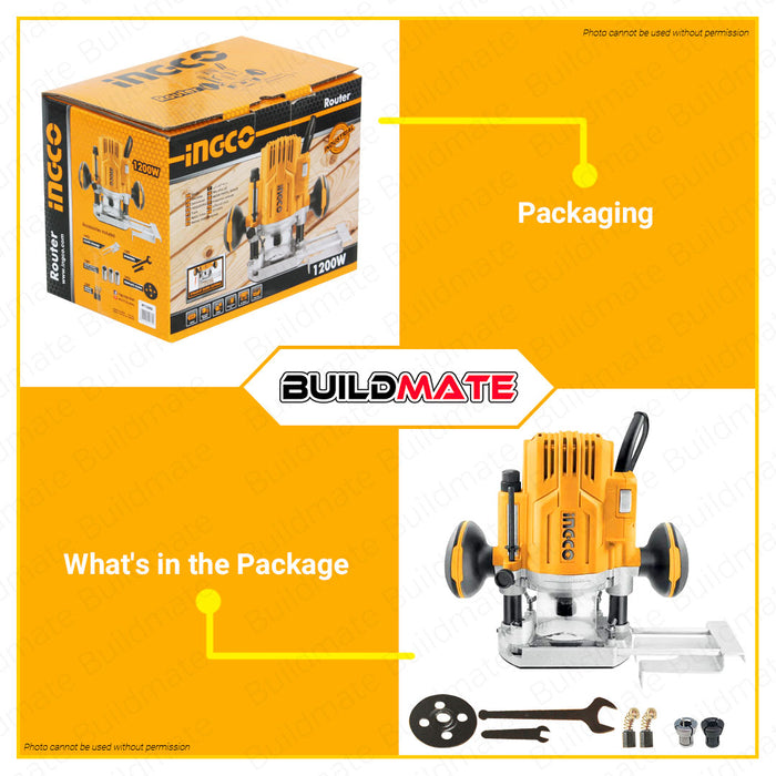 BUILDMATE Ingco Electric Plunge Router 1200W Palm Laminate Trimmer Engraving Wood Machine for Woodworking Power Tool RT12008 • IPT