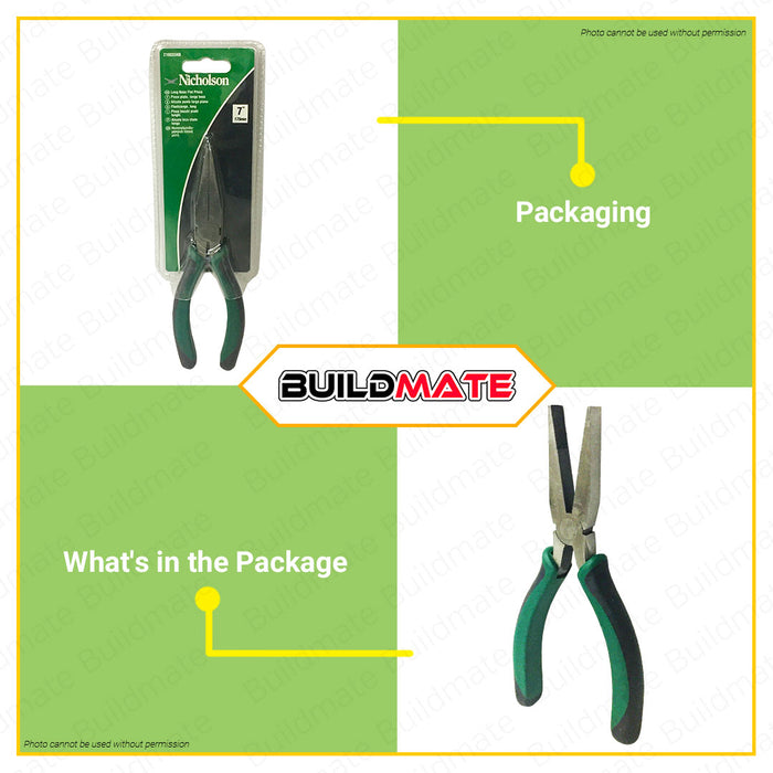 BUILDMATE Nicholson Flat Long Nose Pliers 7" Inch Flat Pliers Wire Plier Needle Nose Pliers Hand Tool Well Aligned Side Cutter Smooth Needle Nose Pliers For Bending Wire & Small Object Gripping 219035NB