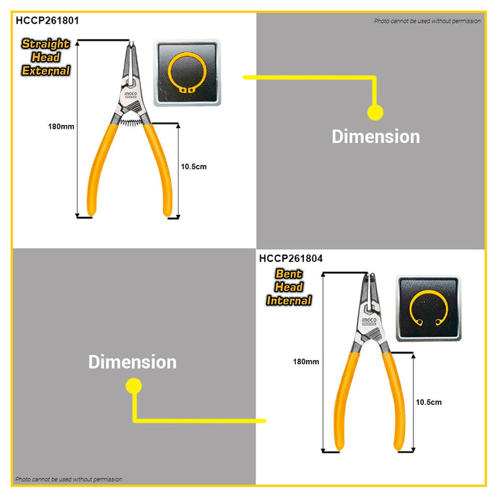 BUILDMATE Ingco 7" Inch Circlip Pliers 180mm External / Internal Retaining Snap Ring Plier SOLD PER PIECE - IHT