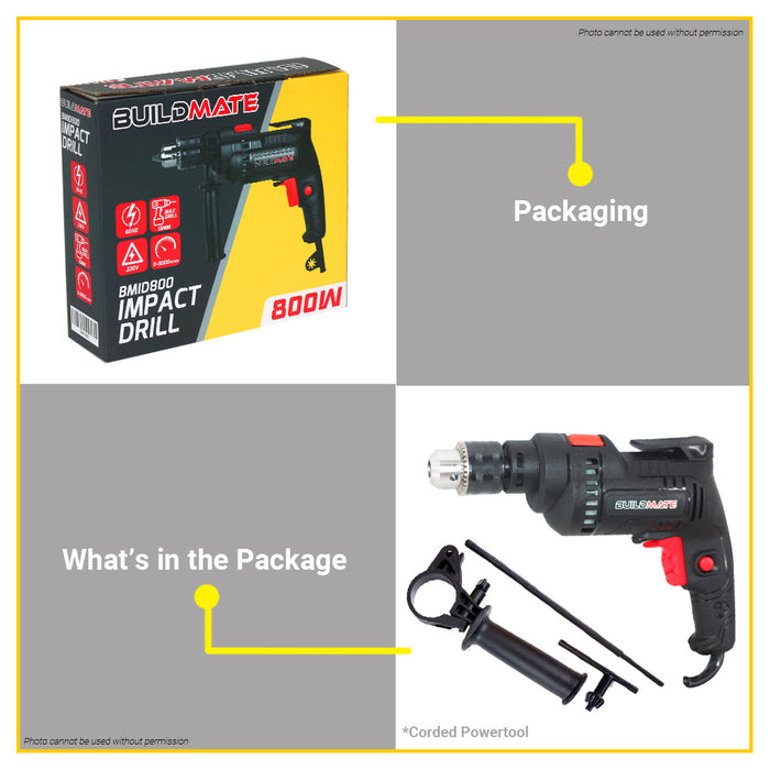 BUILDMATE Brand 800W Angle Grinder AG800 with Impact Drill with Hammer Function ID800 Heavy Duty Power Tools Combo Kit