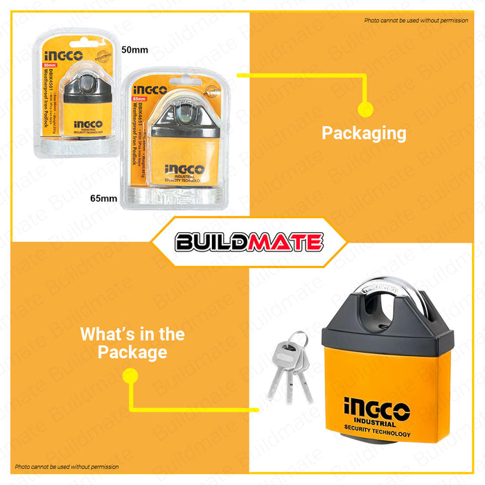 BUILDMATE Ingco Weatherproof Laminated Padlock 50MM | 65MM Laminate Padlock Pad Lock Keyed Padlock Solid Brass Lock Cylinder with 3pcs Iron Keys Wide Lock Body Security Lock Anti-Theft Lock DBIK4501 | DBIK4651 • HT2