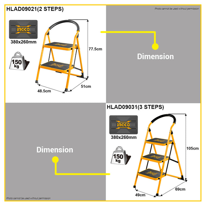 BUILDMATE Ingco Wide Steel Ladder 2 / 3 / 4 STEPS 150KG Capacity Household Indoor Outdoor Climbing Ladder Non-slip • IHT
