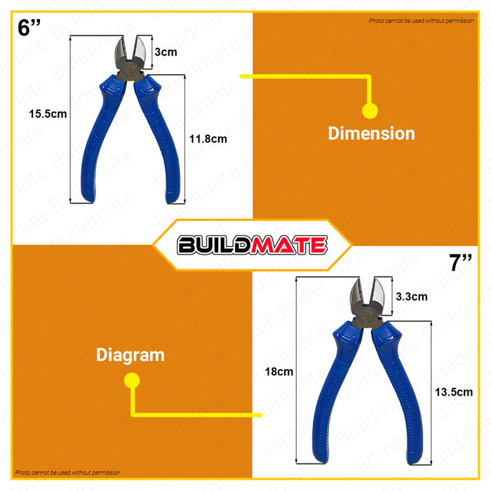 WADFOW Diagonal Cutting Pliers 6" Inch | 7" Inch [SOLD PER PIECE] Side Cutter Wire Cutters Pliers Tool Anti-Rust Oil Hand Tool Precision Side Cutter WPL3926 | WPL3927 •BUILDMATE• WHT