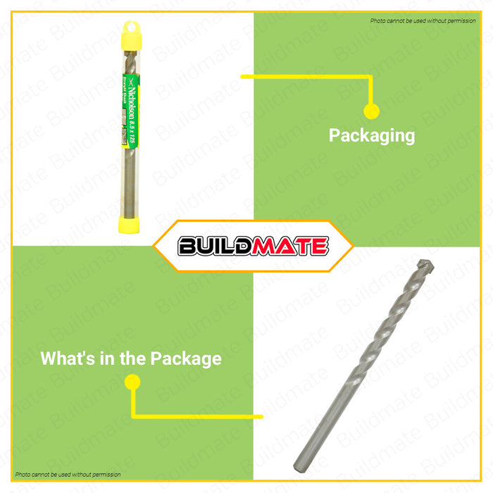 BUILDMATE Nicholson USA Masonry Drill Bit 8.5x125mm 11/32 for Concrete & Bricks Cement Impact Drill Bit Alloy Triangle Drill Bits Concrete Drill Bit Ceramic Tile Drill Bits Carbide Tip 218012 DNM85
