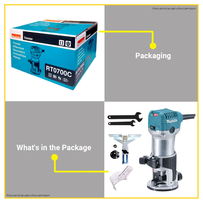 BUILDMATE Makita Trimmer 6mm / 8mm 710W Variable Speed Electric Woodworking Palm Trim Router Wood Trimming Tool RT0700C