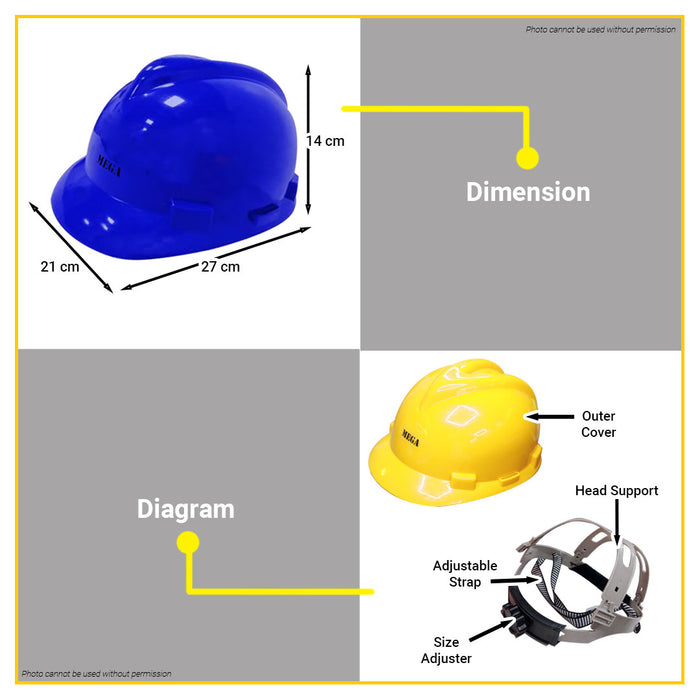 BUILDMATE Mega 5PCS/COLOR Safety Helmet Blue / Green / Orange / Yellow / White Protective Hard Hat Worksite Safety Head Gear Protection SOLD PER SET