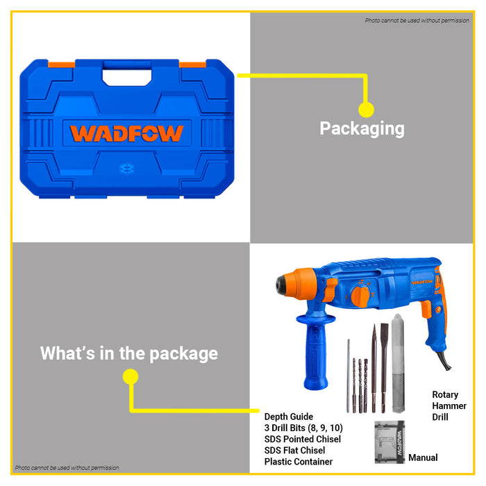 BUILDMATE Wadfow 800W Industrial Rotary Hammer Drill SDS  Plus Chuck Chipping Gun WRH1D26-2 - WPT