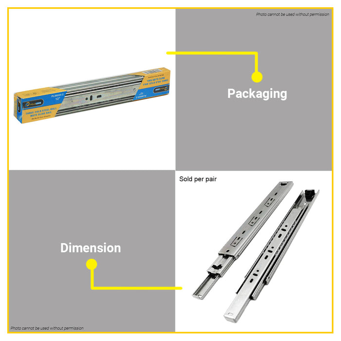 BUILDMATE Pololock 3-Fold Steel Ball Mute Drawer Slide Guide Rail  12" - 22" Silent Furniture Closet Locking Track Glides PL88055