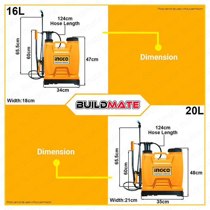 BUILDMATE Ingco Knapsack Sprayer 16L | 20L [SOLD PER SET] Manual Knapsack Sprayer Garden Sprayer Agricultural Sprayer Backpack Sprayer Chemical Sprayer Pump Sprayer Gardening Tank Sprayer Disinfection Sprayer Garden Tools • IHT