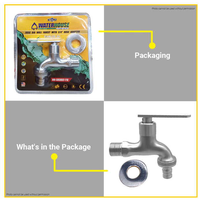 BUILDMATE Waterhouse by Powerhouse Stainless 304 Hose Bib Wall Faucet 3/4" Hose Adaptor Garden Wall-Mounted Single Lever Outdoor Gripo Tap Faucet WH-SUSHBEF-F10