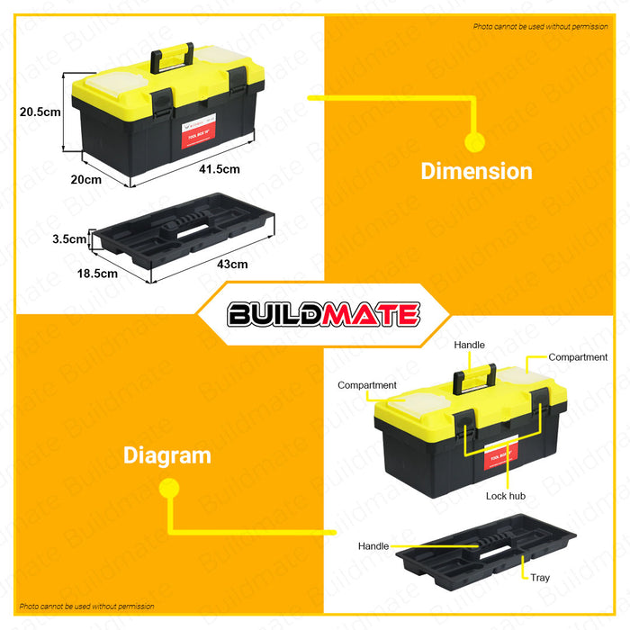 BUILDMATE Butterfly | Lufkin 19" Inch Plastic Tool Box Organizer Toolbox Heavy Duty Plastic Organizer Storage with Tray Inside Plastic Latches Storage Box Storage Tool #419-19" | CTB19