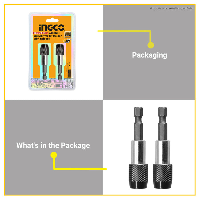 BUILDMATE Ingco 2PCS/SET Screwdriver Bit Holder 60mm with Quick Release Driver Extension Snap Lock Bit Holder ABH20601 - IHT