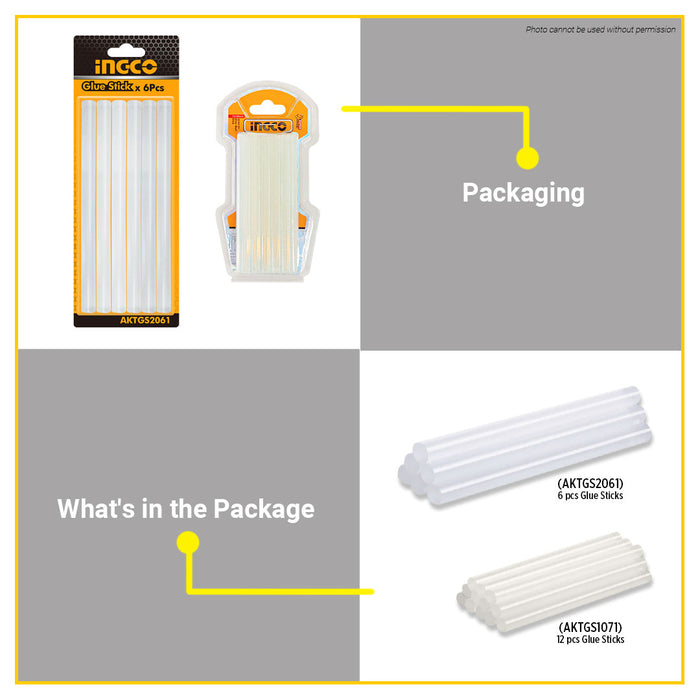 BUILDMATE Ingco Glue Gun Stick 6pcs / 12pcs Hot Melt Craft Adhesive Thermoplastic Petroleum Resin Glue Gun Stick Refill - IHT