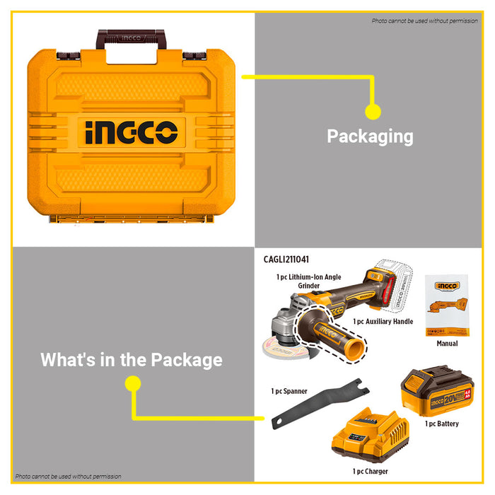 BUILDMATE Ingco Lithium-Ion Cordless Angle Grinder 20V Brushed / Brushless Rechargeable Grinding and Polishing Machine Power Tools - ICPT