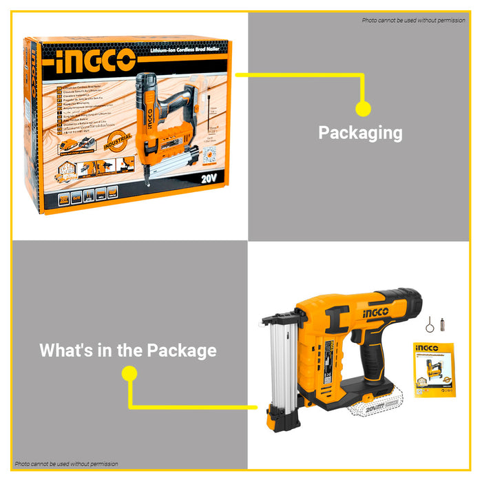 BUILDMATE Ingco Lithium-Ion Cordless 20V Brad Nailer Kit 15mm-50mm Woodworking Pin Nailer Driver Bradder Nailing Tool - ICPT