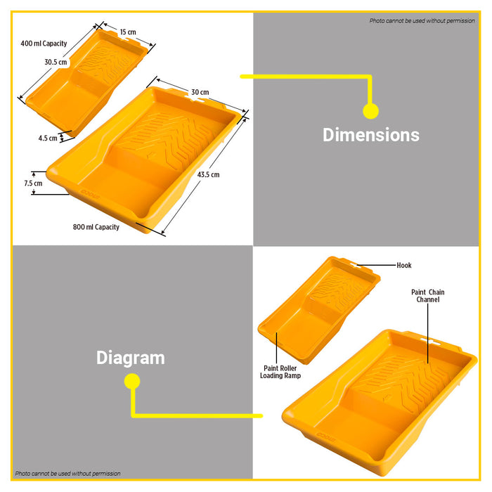 BUILDMATE Ingco 2pcs Paint Tray Set with Volume Marking Pure Polypropylene Roller Tray for Painting CHPTT435105 - IHT