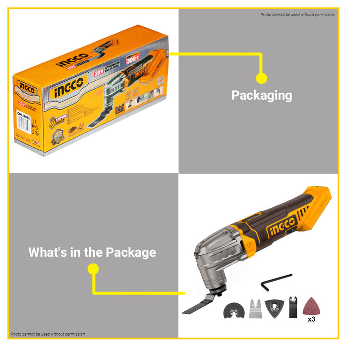 BUILDMATE Ingco Lithuim-Ion Cordless Oscillating Multi-Tool 20V with 6-Speed Adjustment Rechargeable Multi Tool - ICPT