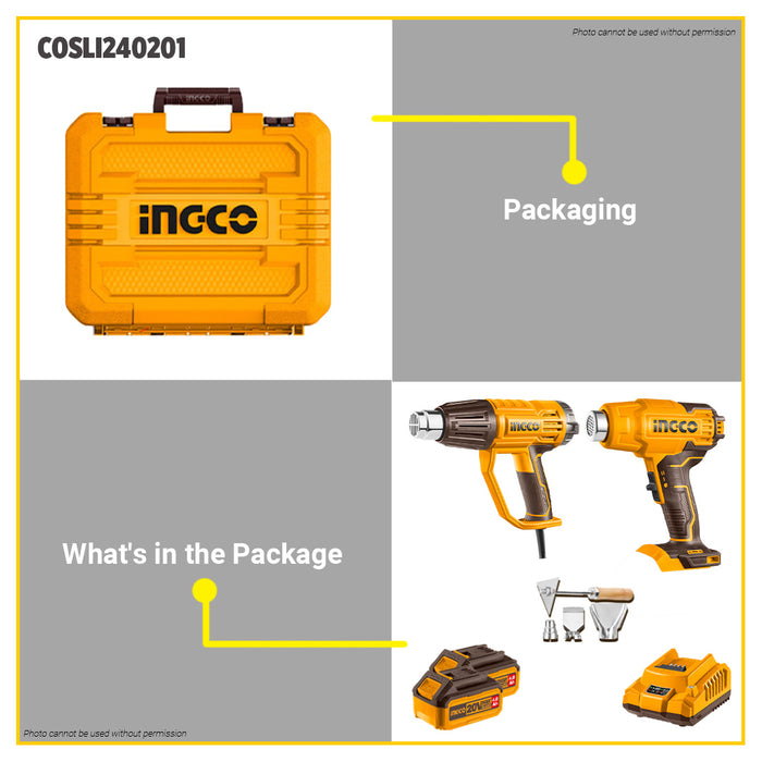 BUILDMATE Ingco Heat Gun Combo Kit 2000W Corded and 20V Lithium-Ion Cordless Hot Air Blower Shrink Gun Sealer Power Tools COSLI240201 - ICPT