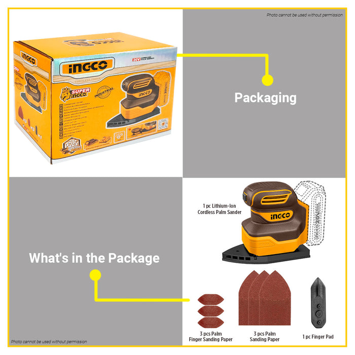 [BARE UNIT] BUILDMATE Ingco 20V Lithium-Ion Cordless Palm Sander 12000rpm Rechargeable Compact Sanding Power Tool CPSLI2014 - ICPT