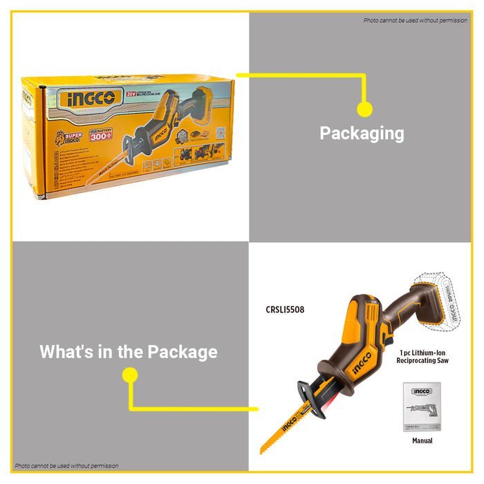 BUILDMATE Ingco Lithium-Ion Reciprocating Saw 20V Rechargeable Metal Wood Sabre Saw with 15Mmm Stroke Length - ICPT