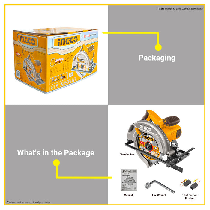 BUILDMATE Ingco Circular Saw 1600W Handheld Wood Cutting Woodworking Cutter Saw Power Tools CS18568 - IPT