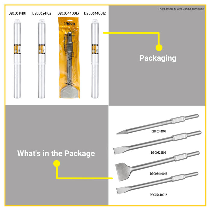 BUILDMATE Ingco Hex Chisel 30x400mm Flat / Pointed Hex Breaker Concrete Masonry Demolition & Chiseling Tool - IHT