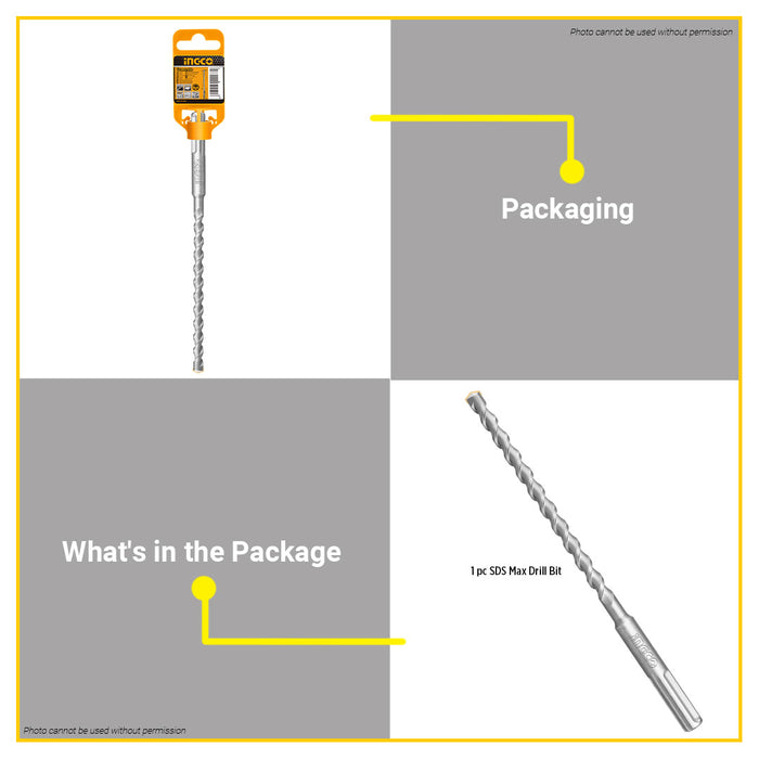 BUILDMATE Ingco SDS Max Masonry Hammer Drill Bit for Concrete Brick Stone Heavy Duty Drilling Bit SOLD PER PIECE - IHT