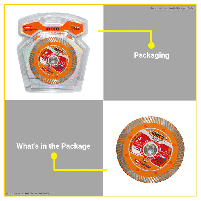 INGCO 4" Ultrathin Diamond Disc Wet Cutting 105mm for Plaster, Tile, Marble, Bricka DMD031051HT •BUILDMATE• IHT