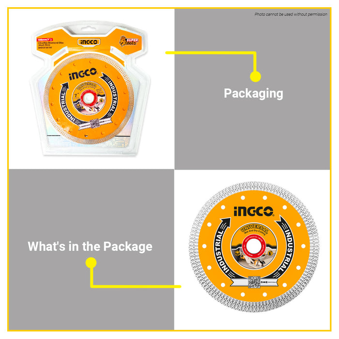 INGCO Ultra thin Diamond Disc Mesh Rim 7" & 9" Universal Wet and Dry Cutting Disc DMD081801HT DMD082301HT | IHT - BUILDMATE
