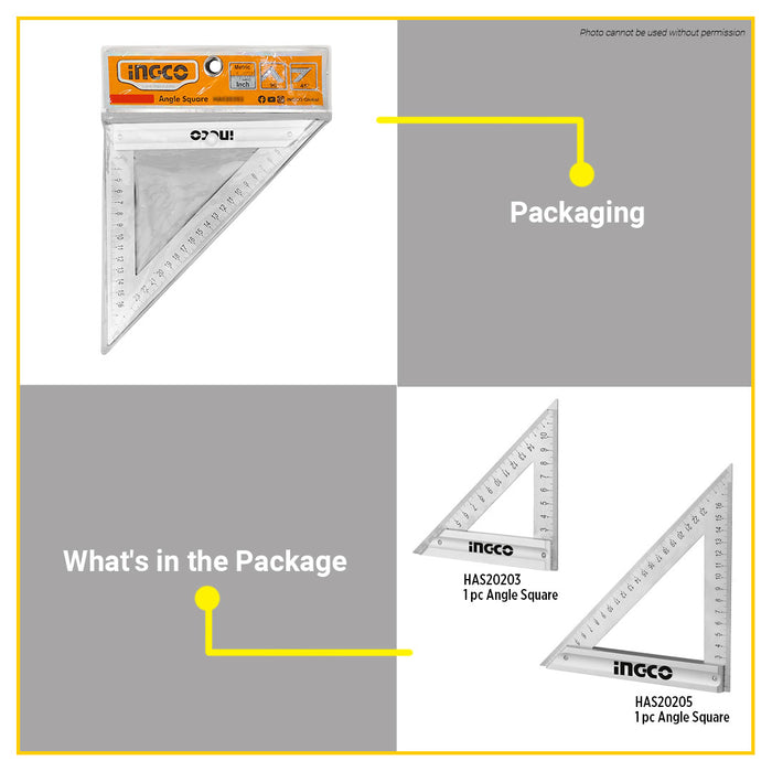 BUILDMATE Ingco Angle Square 170x120mm / 270x1890mm Carpenter Roofing Right Angle Marking Framing Tri-Square - IHT