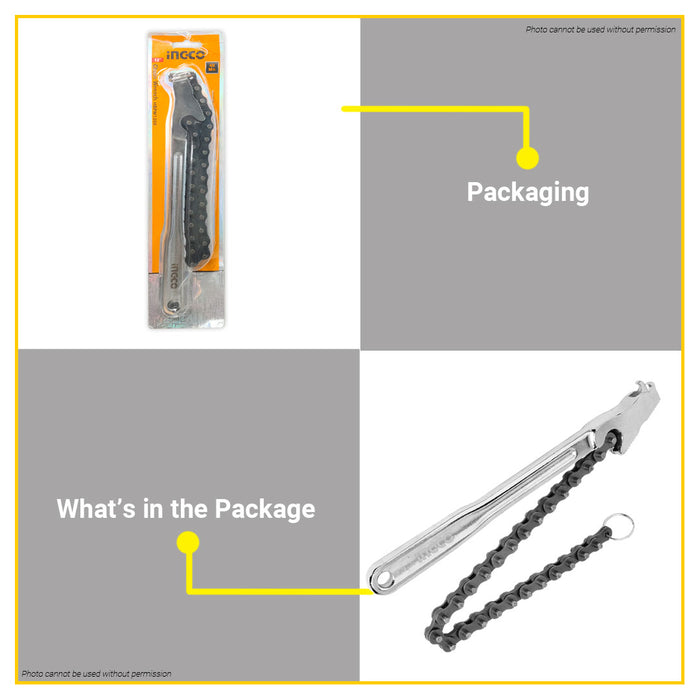 BUILDMATE Ingco Chain Pipe Wrench 420mm Adjustable Chain Pipe Fitting Clamp Plumbing Gripping Tool HBPW1208 - IHT