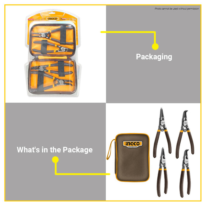 BUILDMATE Ingco 4pcs Circlip Pliers Set 7" (180mm) External / Internal Retaining Snap Ring  Circlip Installation Tool HCCPS26180 - IHT