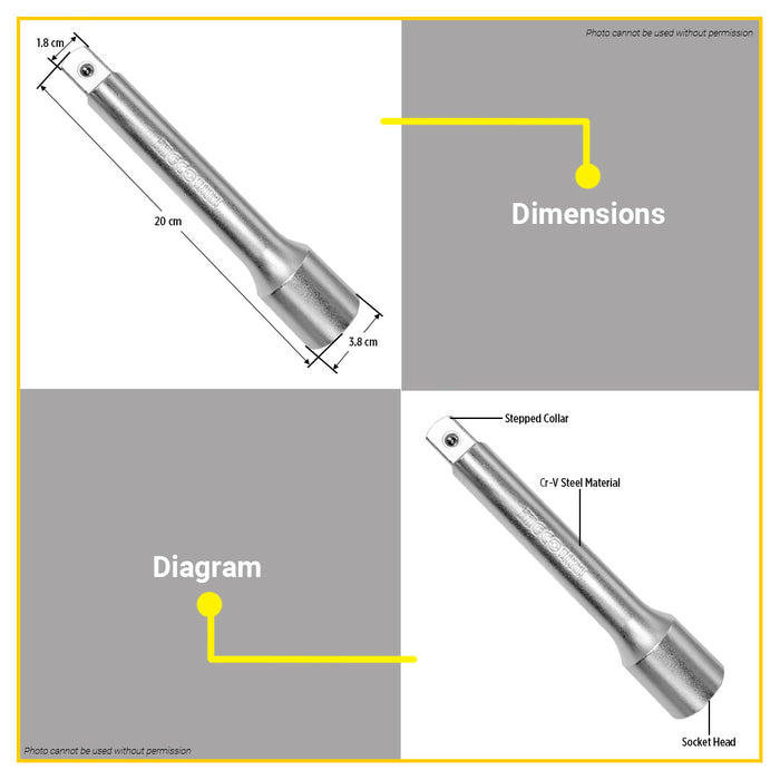 BUILDMATE Ingco 3/4" Extension Bar 200mm Chrome Plated Socket Ratchet Drive Torque Wrench Tool Extension HEB34081 - IHT