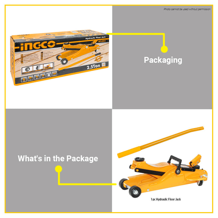 BUILDMATE Ingco Hydraulic Floor Jack 2.5 Tons Automotive Lift Car Trolley Jack Repair Lifting Hand Tools HFJ251 - IHT