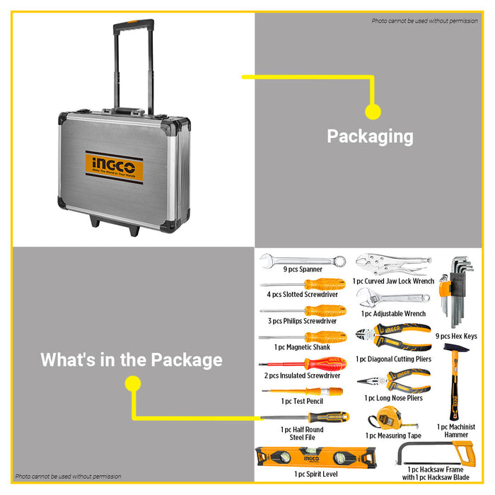 BUILDMATE Ingco 147pcs Household Hand Tools Set Pliers Wrenches Screwdriver Sockets & Measuring Tools for Repairs & DIY Tool Kit HKTHP21471 - IHT