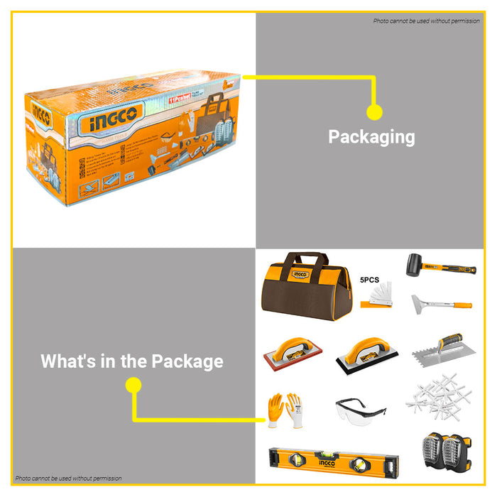 BUILDMATE Ingco 11pcs Tiling Tool Set Tile Installation Hand Tools Kit with Tools Canvas Bag HKTTS1108 - IHT