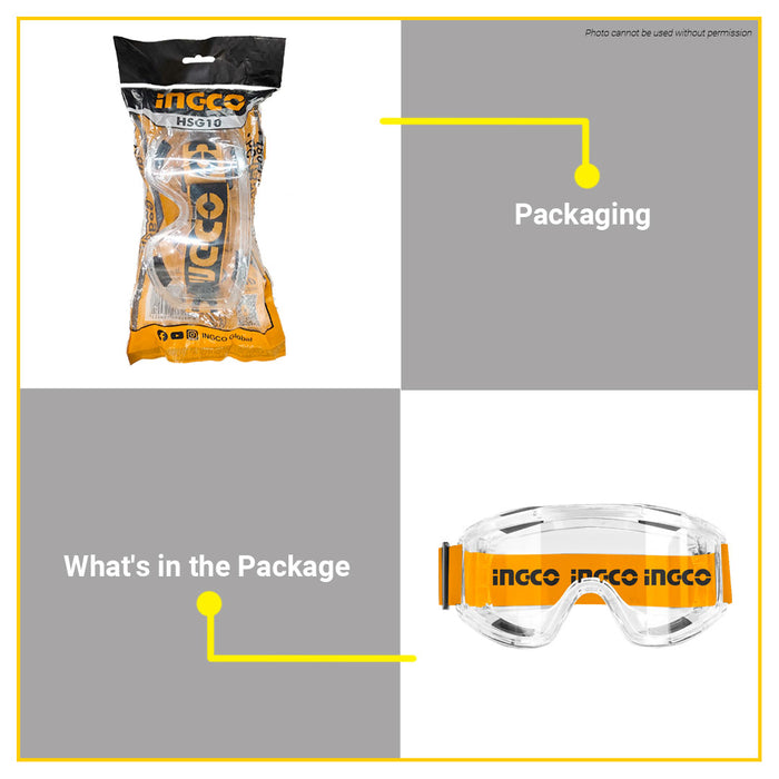 BUILDMATE Ingco Safety Goggles 180° Field of View PPE Protective Eyewear Clear Work Goggles Eye Protection HSG10 - IHT