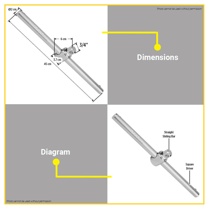 BUILDMATE Ingco 3/4" Sliding T-Bar 450mm T-Handle Drive Spanner Socket Driver Wrench Repair Hand Tools HSTB34181 - IHT