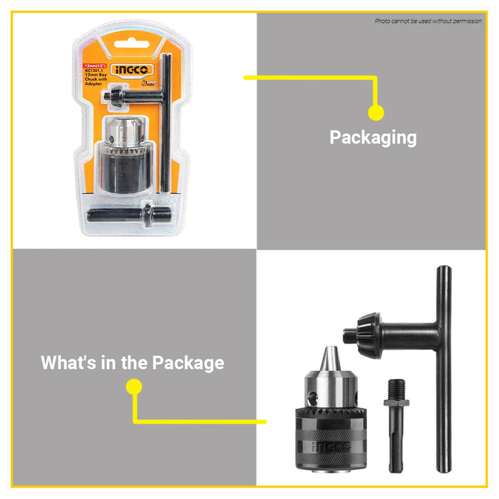 BUILDMATE Ingco Drill Key Chuck with Adaptor 13mm Keyed Drill Chuck Adapter for Metal KC1301.1  - IHT