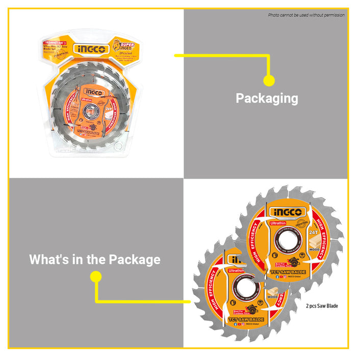 BUILDMATE Ingco 2pcs Ultra-thin TCT Saw Blade Set 140mm / 185mm Circular Saw Wood Cutting Blade Disc - IHT