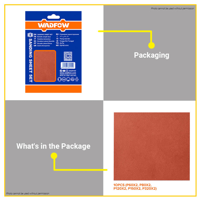 BUILDMATE Wadfow 10PCS Sandpaper Grits Set P60 - P320 Suitable for Sanding Wood WSM1511 - WHT