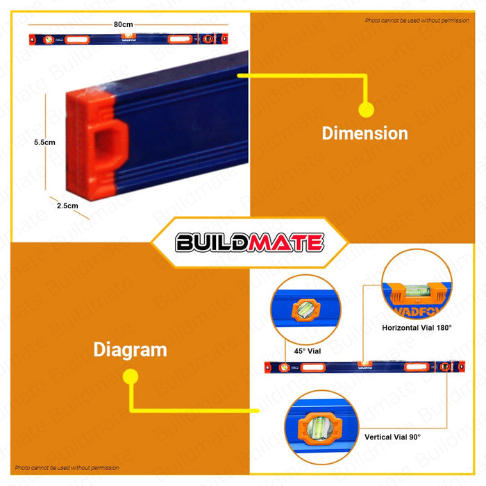 BUILDMATE Wadfow Spirit Level 60CM | 80CM [SOLD PER PIECE] Double Side Milled Leveling Tool Aluminum Spirit Leveler Bubble Level Box Spirit Level With Scale Reading Spirit Level Bar WSL1G60 | WSL1G80 • WHT