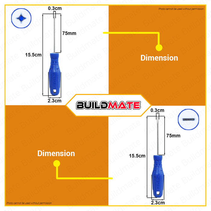 BUILDMATE Wadfow Screwdriver Set 2PCS | 4PCS | 6PCS [SOLD PER SET] Flat & Philip Screwdriver Round Shank & Flathead Screwdriver Slotted Screwdriver Crosshead Screwdriver Repair Tool Kit Hand Tool Set • WHT
