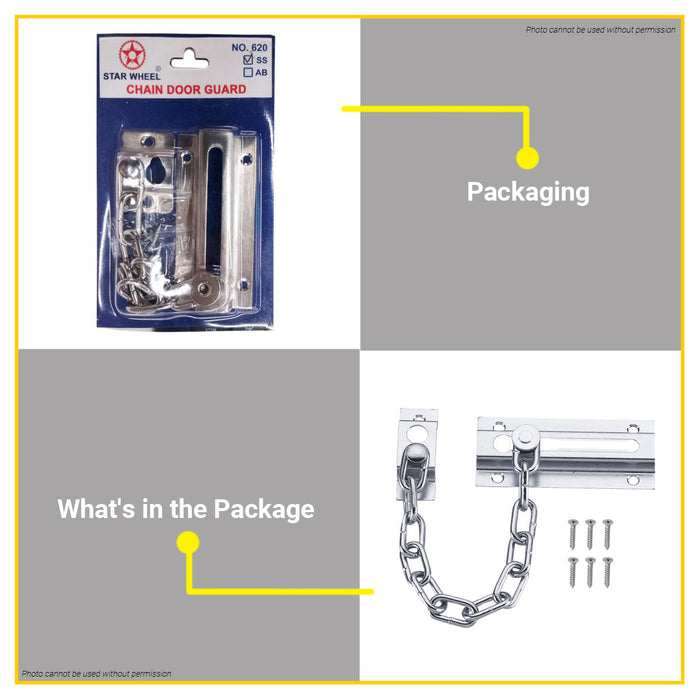 BUILDMATE Starwheel Stainless Steel Chain Door Guard 4.5" Door Security Chain Lock Safety Latch 620SS