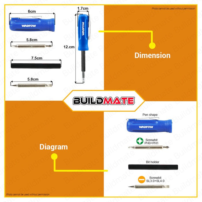 BUILDMATE Wadfow 4in1 Pocket Pen Shape Screwdriver Double Head Flat & Philip Screw Bits WSS2J04 WHT
