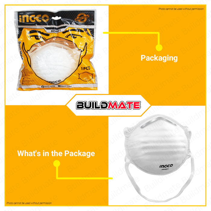 BUILDMATE Ingco Dust Mask FFP2 with Valve (N95) Grade P2 Four Layer Facemask Protection HDM02 • IHT
