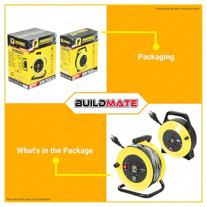 BUILDMATE Powerhouse Electric Extension Wheel 10M / 30M Universal Outlet Socket Cable Power Strip - PHE