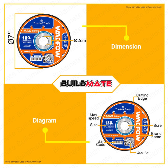 BUILDMATE Wadfow Abrasive Metal Cutting Disc Metalworking Flat Centre Cut-Off Wheel Blade For Metal & Stainless Steel SOLD PER PIECE - WHT