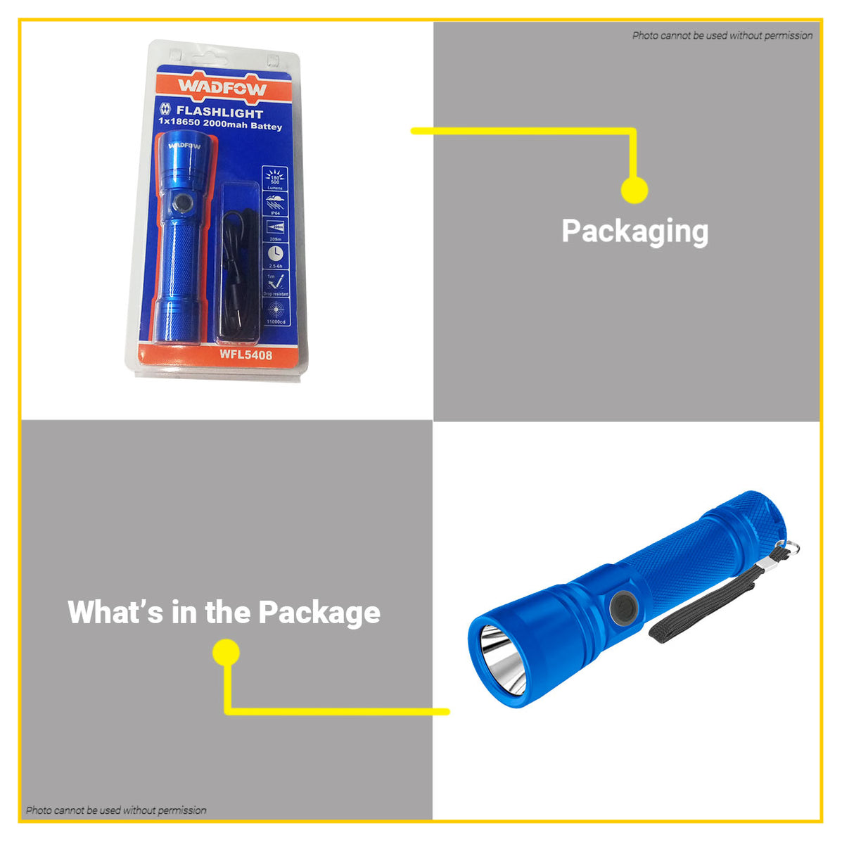 BUILDMATE Wadfow Flashlight 500 Lumens Work Light Emergency Handheld P ...