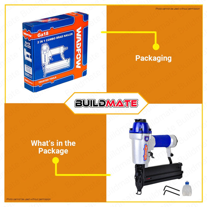 WADFOW 2in1 Combo Brad Nailer Stapler 100PCS Capacity Nail Gun Staple Gun WBN2540 •BUILDMATE• WHT